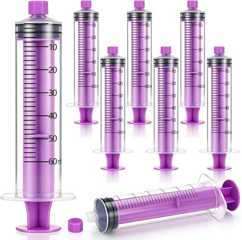 Konohan 16 Pcs 60ml External Spiral Syringe Purple Plunger with Sealing Screw Cap Large Plastic Syringes without Needle for Household Pet Feeding Laboratory Measurement Liquid Dispensing in Saudi Arabia