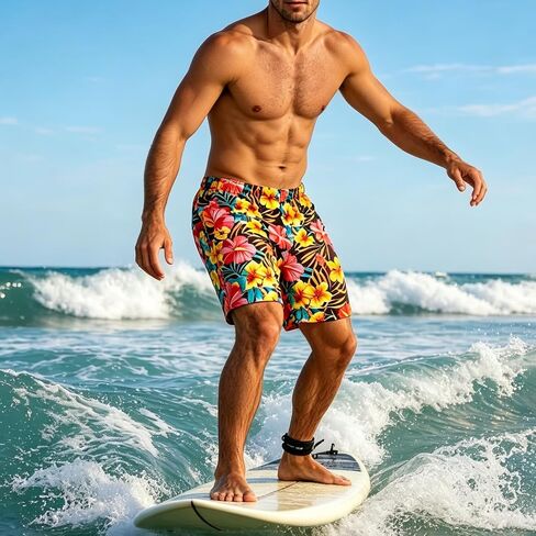 Men's Swim Trunks Quick Dry Swim Shorts with Elastic Waist Drawstring Side Mesh Pockets Floral Print in Saudi Arabia