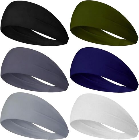 6 Pcs Sweat Wicking Headband for Men, Moisture Wicking Sports Headbands for Running Cycling Football and Basketball, Stretchy Workout Sweatbands for Long Hair Fitness Head Bands in Saudi Arabia