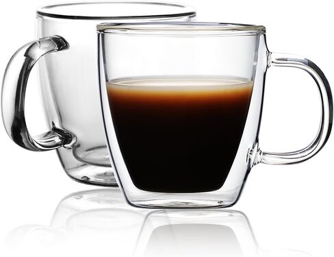 CNGLASS Large Glass Coffee Mugs 12oz,Double Walled Insulated Cappuccino Mug with Handle,Set of 4 in Saudi Arabia