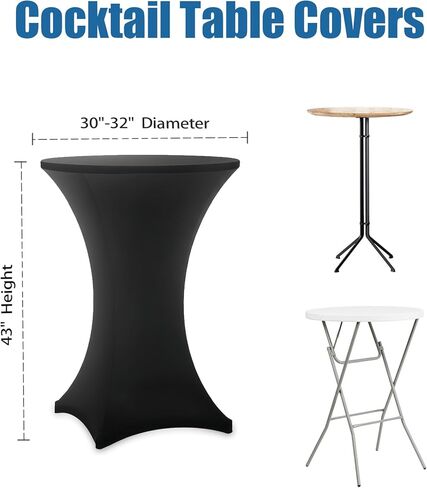 Cocktail Table Covers - 6 Pack 32x43 Inch Table Cloth - Black Fitted Stretch Spandex Round High Top Tablecloth for Party, Bar, Birthday, Pub, Banquet in Saudi Arabia