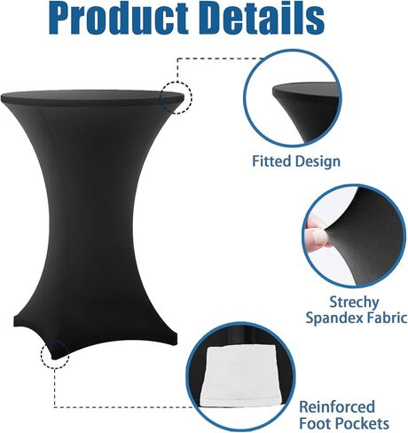 Cocktail Table Covers - 6 Pack 32x43 Inch Table Cloth - Black Fitted Stretch Spandex Round High Top Tablecloth for Party, Bar, Birthday, Pub, Banquet in Saudi Arabia