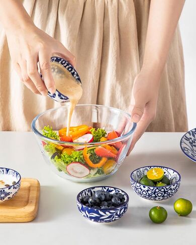 مجموعة أوعية غمس صغيرة من السيراميك سعة 2.7 أونصة من فانكاسو مكونة من 6 أوعية غمس صغيرة مقاس 3 بوصة للصلصة وصلصة الصويا والسوشي والتوابل والأطباق الجانبية، نمط الأزهار الصينية، آمن للاستخدام في الميكروويف وغسالة الأطباق، سلسلة سيلين in Kuwait