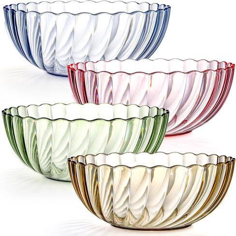 Fasmov 4 Pack Plastic Serving Bowls, Plastic Salad Mixing Bowls, 74oz Break Resistant Plastic Bowls for Salad, Fruit, Popcorn, Chip and Dip, Multicolor in Saudi Arabia