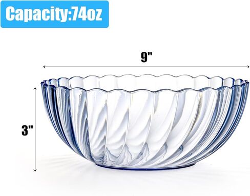 Fasmov 4 Pack Plastic Serving Bowls, Plastic Salad Mixing Bowls, 74oz Break Resistant Plastic Bowls for Salad, Fruit, Popcorn, Chip and Dip, Multicolor in Saudi Arabia