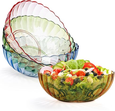 Fasmov 4 Pack Plastic Serving Bowls, Plastic Salad Mixing Bowls, 74oz Break Resistant Plastic Bowls for Salad, Fruit, Popcorn, Chip and Dip, Multicolor in Saudi Arabia