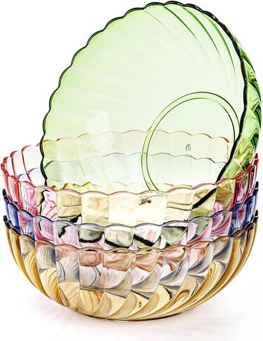 Fasmov 4 Pack Plastic Serving Bowls, Plastic Salad Mixing Bowls, 74oz Break Resistant Plastic Bowls for Salad, Fruit, Popcorn, Chip and Dip, Multicolor in Saudi Arabia