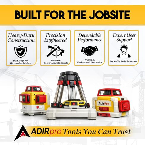 AdirPro Universal Rotary Laser Detector - Digital Rotary Laser Receiver with Dual Display and Built-In Bubble Level, Compatible with All Red Rotary Lasers - Rod Clamp Included in Saudi Arabia