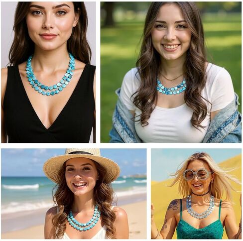 Long Beaded Necklaces for Women - Boho Necklaces for Women Chunky Western Shell- Colorful Beads Beachy Summer Costume Jewelry - Engagement 46 Inches Anniversary Birthday Christmas Gifts for Women in Saudi Arabia