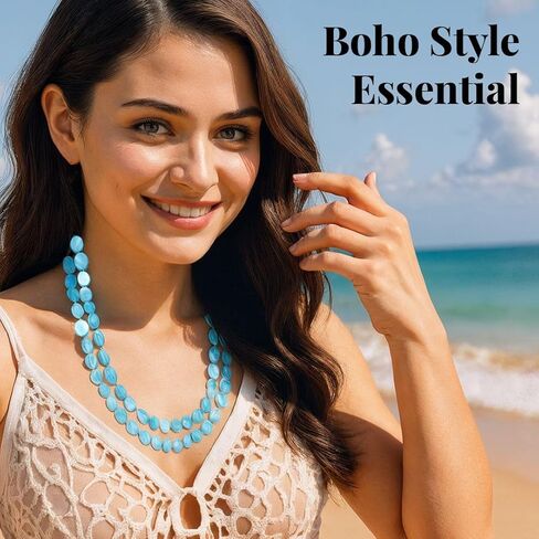 Long Beaded Necklaces for Women - Boho Necklaces for Women Chunky Western Shell- Colorful Beads Beachy Summer Costume Jewelry - Engagement 46 Inches Anniversary Birthday Christmas Gifts for Women in Saudi Arabia