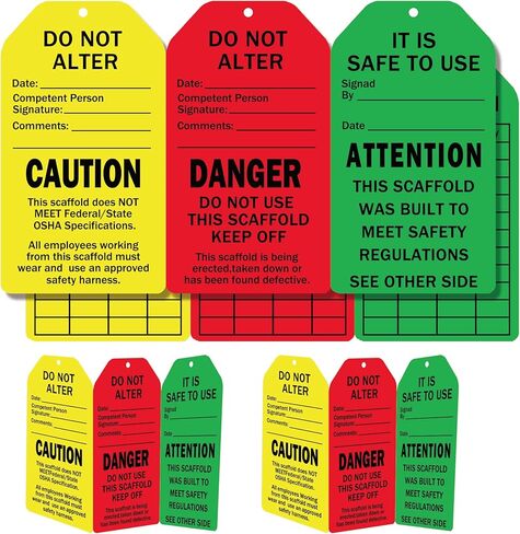 25 Set Danger Caution Attention Sign Scaffold Status Tag Do Not Alter OSHA Safety Inspection Warning Sign Tag Card for Out of Service, Equipment Repair in Saudi Arabia