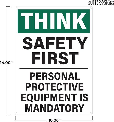 Safety First Workplace Sign | Personal Protective Equipment Required Workplace Safety Sign, 10x14 Inch Rust-free Aluminum in Saudi Arabia