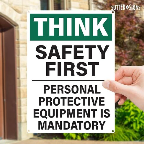 Safety First Workplace Sign | Personal Protective Equipment Required Workplace Safety Sign, 10x14 Inch Rust-free Aluminum in Saudi Arabia