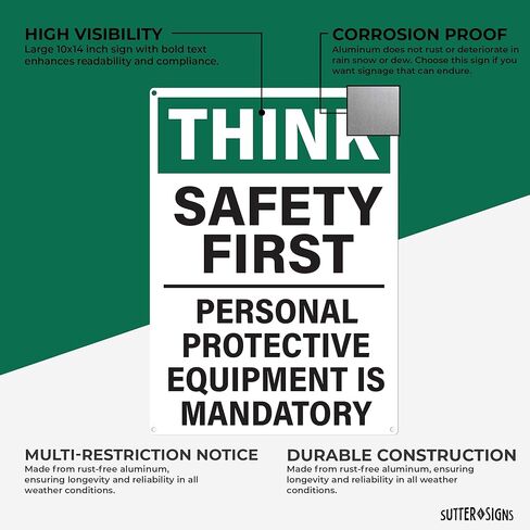 Safety First Workplace Sign | Personal Protective Equipment Required Workplace Safety Sign, 10x14 Inch Rust-free Aluminum in Saudi Arabia