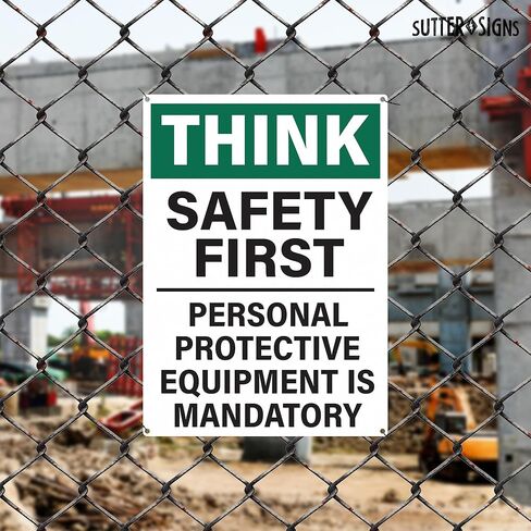 Safety First Workplace Sign | Personal Protective Equipment Required Workplace Safety Sign, 10x14 Inch Rust-free Aluminum in Saudi Arabia