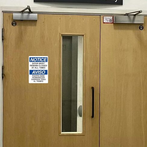 5 x Notice Door Must Remain Closed Stickers 7x5 Inches | Self-Adhesive, Waterproof, UV Laminated Vinyl Decals | NOTICE/AVISO – Door Must Remain Closed Sign | Indoor/Outdoor Use in Saudi Arabia