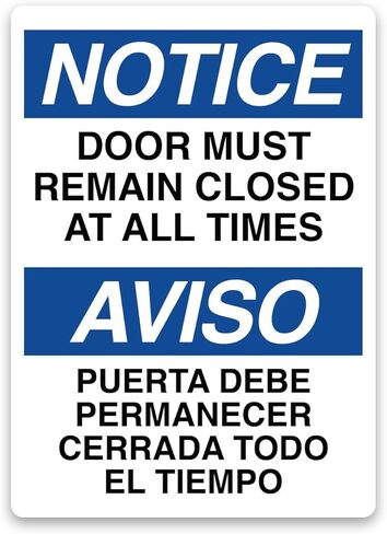 5 x Notice Door Must Remain Closed Stickers 7x5 Inches | Self-Adhesive, Waterproof, UV Laminated Vinyl Decals | NOTICE/AVISO – Door Must Remain Closed Sign | Indoor/Outdoor Use in Saudi Arabia