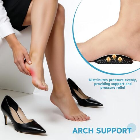 LeaOcaao Arch Support Inserts Women for Flat Feet(2 Pcs), Compact Travel-Ready Gel Arch Inserts for Plantar Fasciitis Relief with Adhesive Arch Pad - Relieve Pressure and Feet Painn (Black) in Saudi Arabia
