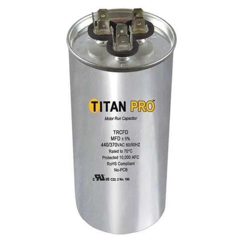 TITAN PRO TRCFD3075 30+7.5 MFD +/- 5%, 440/370 VAC, 60/50 HZ, Motor Run Capacitor, Protected 10000 AFC, Rated to 70 DEG C in Saudi Arabia