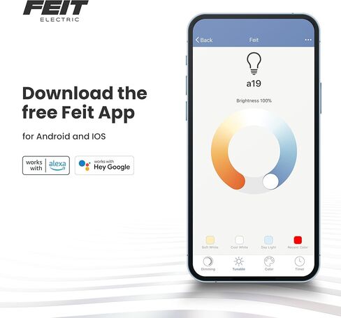 Feit Electric Smart LED Light Bulb, 40W Eq, Color Changing, Dimmable, Works with Alexa & Google Home, Wi-Fi Enabled, Straight Filament Glass Design, 90+ CRI, 15,000-Hour Lifetime, A1940/CL/RGBW/FIL/AG in Saudi Arabia