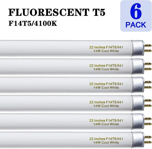 amgolibi T5 14W 4100K Fluorescent Tube, 22 Inches F14T5/841 Straight Fluorescent Bulb, F14T5/CW Fluorescent Lamp for Counter and Cabinet Fixture, Cool White 1250 Lumen G5 Base in Saudi Arabia