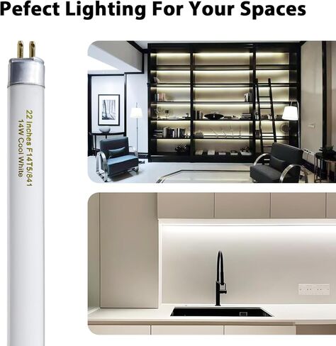 amgolibi T5 14W 4100K Fluorescent Tube, 22 Inches F14T5/841 Straight Fluorescent Bulb, F14T5/CW Fluorescent Lamp for Counter and Cabinet Fixture, Cool White 1250 Lumen G5 Base in Saudi Arabia