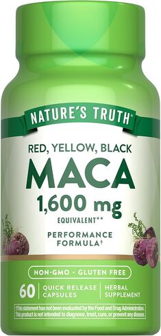 Nature's Truth Maca Root | 60 Quick Release Capsules | Red, Yellow, and Black | Performance Formula | Non-GMO & Gluten Free Supplement in Saudi Arabia