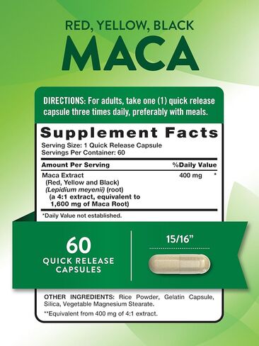 Nature's Truth Maca Root | 60 Quick Release Capsules | Red, Yellow, and Black | Performance Formula | Non-GMO & Gluten Free Supplement in Saudi Arabia