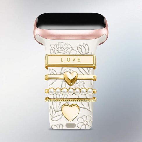 Flower Engraved Band Compatible with Apple Watch Bands for Women 40mm 38mm 41mm 42mm, Soft Silicone Strap With Dressy Decorative Apple Watch Charms for iWatch Series 11 10 9 8 7 6 5 4 3 2 1 SE in Saudi Arabia