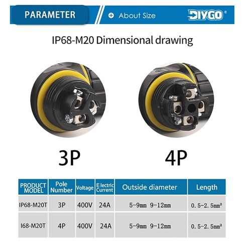 M20 T شكل موصل 3 دبوس 4 سلك كهربائي محطة سريعة للاتصال كابل في الهواء الطلق 1 قطعة (4P 5.0-9.0 مللي متر) in Kuwait