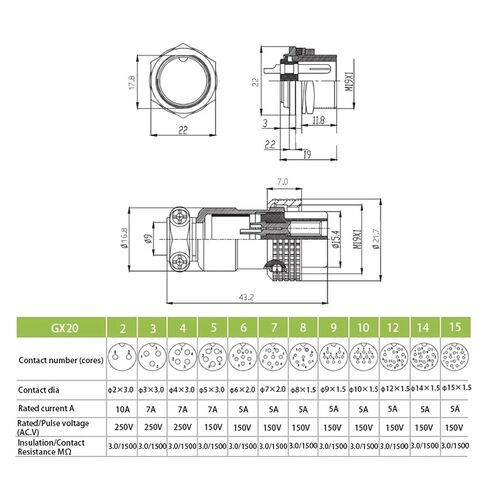 1PCS GX20 Connector Diameter 20mm Round(GX20-7PIN) in Saudi Arabia