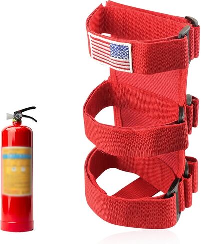 Fire Extinguisher Holder, Adjustable Roll Bar Extinguisher Mount Strap with American Flag Pattern, Padded Roll Bar Strap Brackets Mount for 2.5-3LB Fire Extinguishers (Black) in Kuwait
