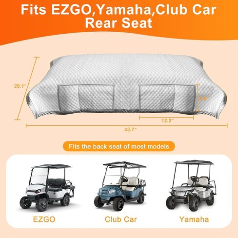 بطانية المقعد الخلفي لعربة الجولف لـ EZGO، Club Car، Yamaha، مواد ذات جودة محسنة، 43.7 بوصة × 29.1 بوصة، سهلة التركيب والتنظيف، 4 جيوب مريحة، أغطية المقعد الخلفي لعربة الجولف رمادية، مزدوجة غير قابلة للانزلاق in Kuwait
