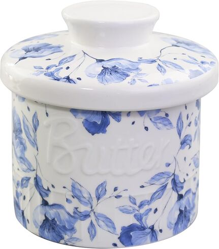 Butter Crock with Lid Butter Crock for Counter Ceramic Butter Dish for Keeps Butter French Butter Container Holder Purple Floral Butter Keeper Soft&Spreadablehome & Kitchen Decor (Lilac Floral) in Saudi Arabia
