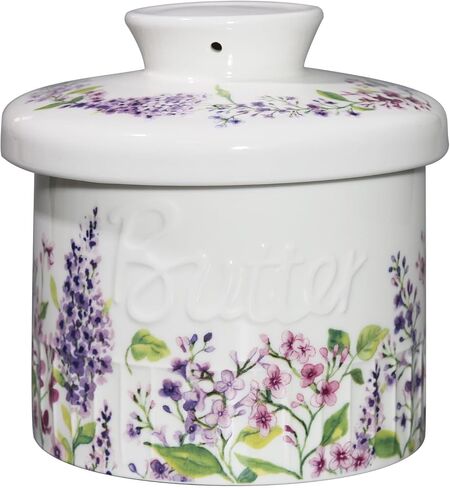 Butter Crock with Lid Butter Crock for Counter Ceramic Butter Dish for Keeps Butter French Butter Container Holder Purple Floral Butter Keeper Soft&Spreadablehome & Kitchen Decor (Lilac Floral) in Saudi Arabia