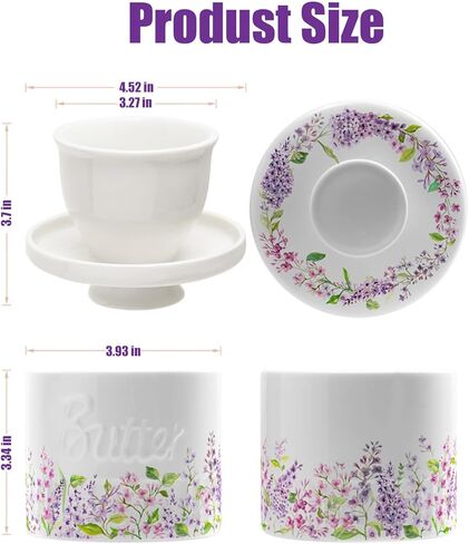Butter Crock with Lid Butter Crock for Counter Ceramic Butter Dish for Keeps Butter French Butter Container Holder Purple Floral Butter Keeper Soft&Spreadablehome & Kitchen Decor (Lilac Floral) in Saudi Arabia