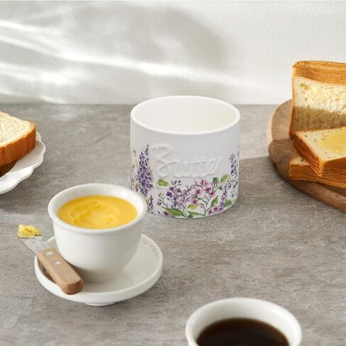Butter Crock with Lid Butter Crock for Counter Ceramic Butter Dish for Keeps Butter French Butter Container Holder Purple Floral Butter Keeper Soft&Spreadablehome & Kitchen Decor (Lilac Floral) in Saudi Arabia