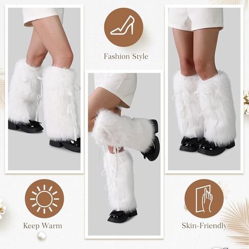 Women's Fuzzy Leg Warmers With Ribbon Bow knot Winter Y2k Soft Furry Sleeve Socks Boot Cuffs Covers For Party in Saudi Arabia