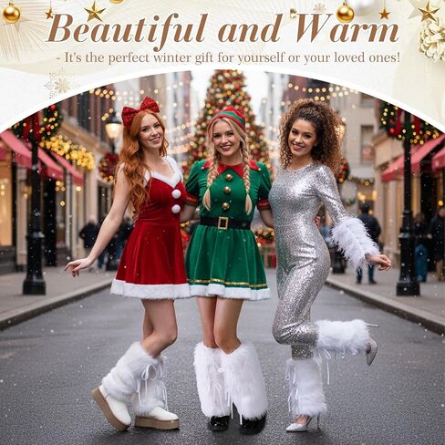 Women's Fuzzy Leg Warmers With Ribbon Bow knot Winter Y2k Soft Furry Sleeve Socks Boot Cuffs Covers For Party in Saudi Arabia