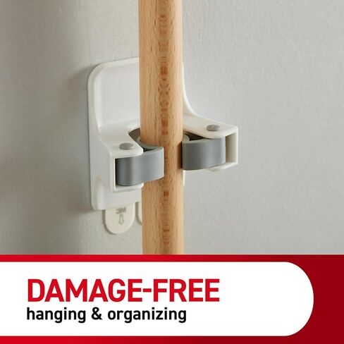 Command Broom and Mop Grippers Wall Hook, Damage Free Hanging Wall Mount Broom and Mop Holder, No Tools Household Cleaning Organizer for Living Spaces, 1 Hanger and 2 Command Strips in Saudi Arabia