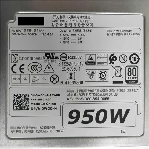 1pc 950W PSU for T5820 T7820 T5920 Switching Power Supply WGCH4 0WGCH4 AC950EF-00 CXV28 0CXV28 H950EF-00 in Saudi Arabia