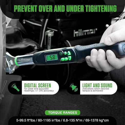 Hilmor 1963826 Digital Adjustable Torque Wrench for Mini-Split, HVAC Tools and Equipment, Digital LCD Screen, Light and Sound Indicators in Saudi Arabia