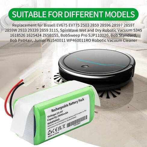 استبدال البطارية لـ Bobsweep Bob Sweep Pro SJP110020، Bob Standard، Bob Pethair Junior WJ540011 WP460011RO WPP56001 WPP56002 Bissell EV675 EV775 29339 28599 2859T 2859W 2933 3115، Kealive I6 Robot in Saudi Arabia