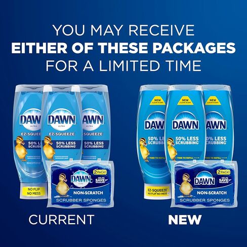 سائل غسيل الأطباق Dawn Dish Soap EZ-Squeeze + إسفنجة مضادة للخدش للأطباق، رائحة أصلية، تتضمن زجاجات 3 × 22 أونصة + إسفنجتين in Saudi Arabia