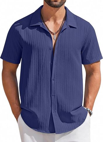 COOFANDY Men's Short Sleeve Casual Button Down Shirts Textured Summer Beach Shirt in Saudi Arabia