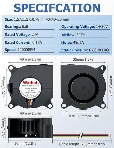Wathai 4020 Fan 24V, 4 Pin PWM Small Blower Fans for Cooling, Upgrade 3D Printer 24 Volt Fans 40mm x 20mm Dual Ball Bearing, Hotend Part Centrifugal Fan in Saudi Arabia