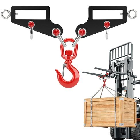 Professional Forklift Lifting Attachment - 6600 lbs Capacity Heavy Duty Steel with Screw Lock Fastener & 360° Swivel Safety Hook, Dual Fork Mobile Crane Conversion Kit for Industrial Use in Saudi Arabia