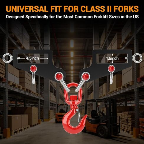 Professional Forklift Lifting Attachment - 6600 lbs Capacity Heavy Duty Steel with Screw Lock Fastener & 360° Swivel Safety Hook, Dual Fork Mobile Crane Conversion Kit for Industrial Use in Saudi Arabia