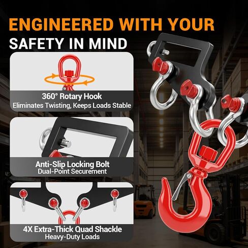 Professional Forklift Lifting Attachment - 6600 lbs Capacity Heavy Duty Steel with Screw Lock Fastener & 360° Swivel Safety Hook, Dual Fork Mobile Crane Conversion Kit for Industrial Use in Saudi Arabia