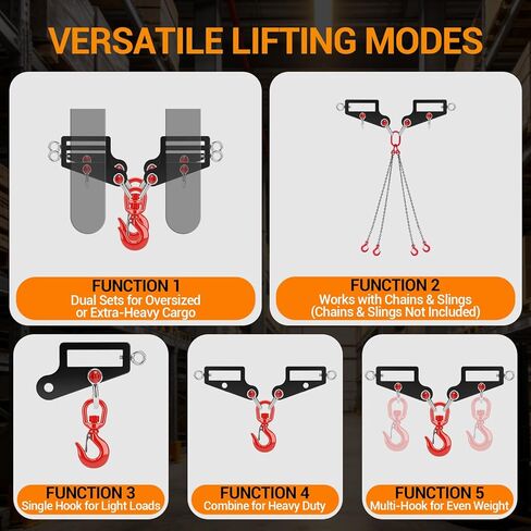 Professional Forklift Lifting Attachment - 6600 lbs Capacity Heavy Duty Steel with Screw Lock Fastener & 360° Swivel Safety Hook, Dual Fork Mobile Crane Conversion Kit for Industrial Use in Saudi Arabia